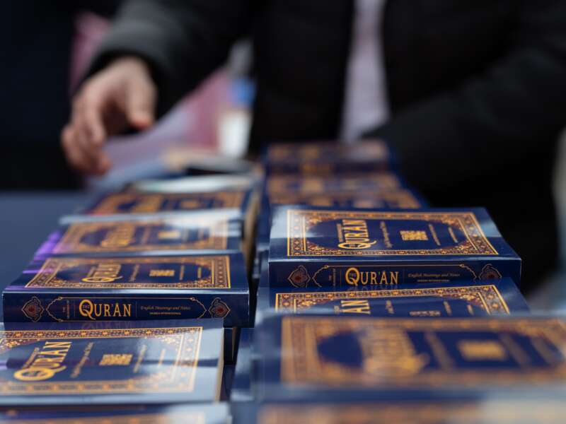 Access to Qurans is crucial for observing Ramadan, but ICE jails have repeatedly denied Muslim immigrants access to them, in addition to imposing inflexible mealtimes incompatible with fasting from dawn to sunset. Here, Qurans appear on a table in New York City during a Ramadan gathering in 2024.