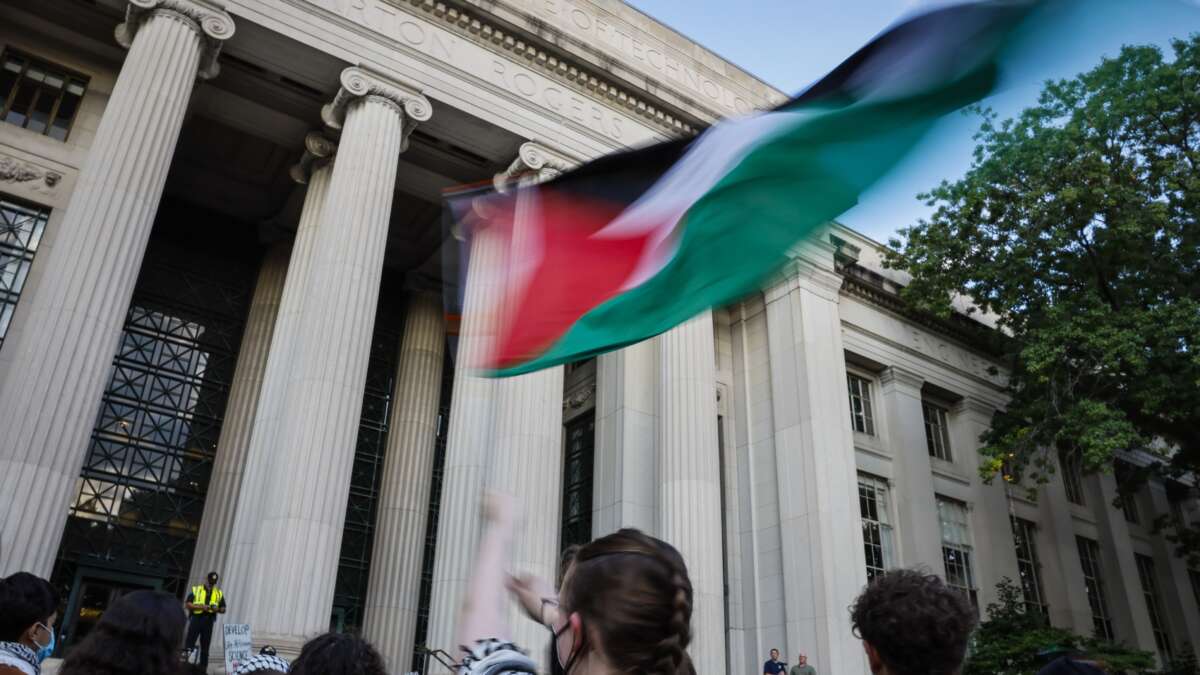 MIT students and faculty gather on campus to protest the university's involvement in Israel and show support for Palestine, on September 13, 2024, in Cambridge, Massachusetts.