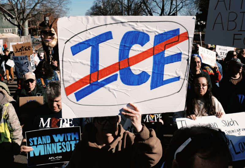 Several thousand people march demanding ICE immediately leave Minnesota and calling for justice and accountability for Renee Good, Alex Pretti, and all victims of ICE in Minneapolis, Minnesota, on February 16, 2026.