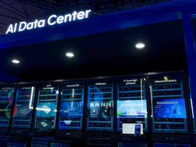 AI data centers are seen on show at the Mobile World Congress 2026 in Barcelona, Spain, on March 2, 2026.