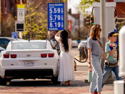 Gas prices over five dollars a gallon are displayed at an Exxon gas station near the U.S. Capitol Building on March 31, 2026, in Washington, D.C.