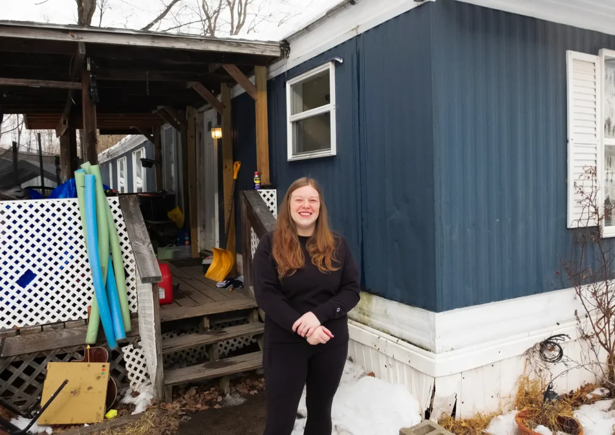 Candace May stands outside her home in the Valley View Estates. May and other residents have been told they will be evicted in April.