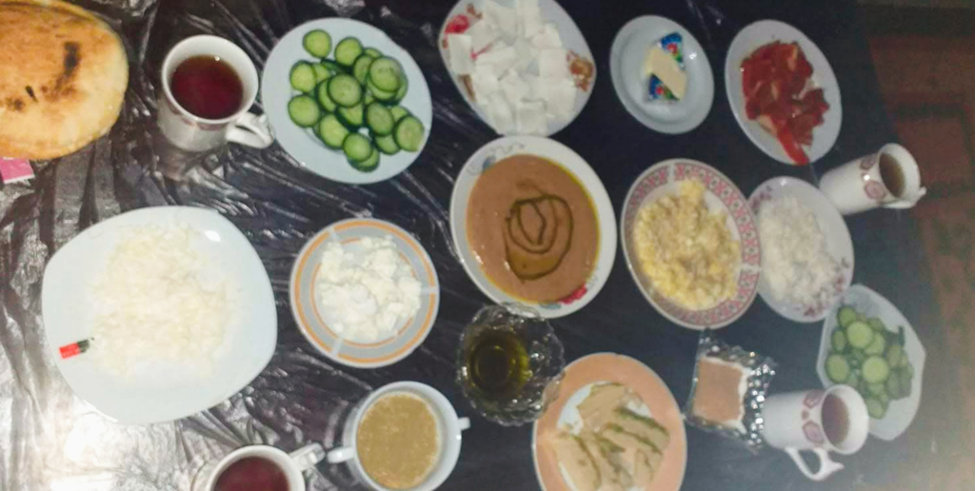 This photo shows the first suhoor on the first day of Ramadan with my grandmother in 2022, with the cups of tea that always had to be on the table.