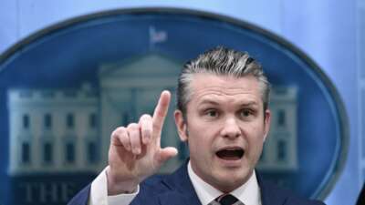 U.S. Secretary of Defense Pete Hegseth speaks about the conflict in Iran in the James S. Brady Press Briefing Room of the White House on April 6, 2026, in Washington, D.C.