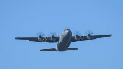 A US Air Force Lockheed C-130 Hercules military transport aircraft takes off from RAF Fairford on March 19, 2026 in Fairford, England. Since UK Prime Minister Keir Starmer back-tracked on his initial refusal to allow the U.S. to use British bases to launch defensive strikes against Iranian missile sites, a variety of U.S. military aircraft, including B52 and B-1 bombers, have been spotted at RAF Fairford in Gloucestershire.