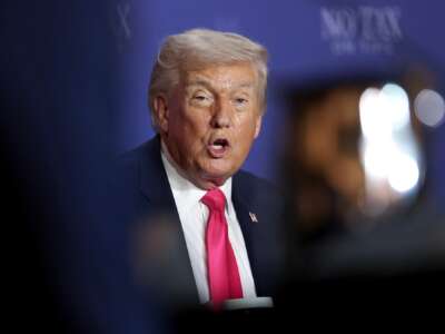 U.S. President Donald Trump speaks during a roundtable discussion on his “No Tax on Tips” policy at the AC Hotel on April 16, 2026 in Las Vegas, Nevada.