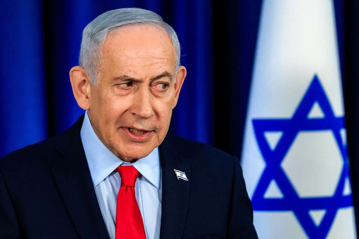 Israeli Prime Minister Benjamin Netanyahu speaks during a press conference in Jerusalem on March 19, 2026. Netanyahu said that Israel and the U.S. were "winning" the war against Iran.