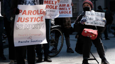 State lawmakers join formerly incarcerated New Yorkers, faith leaders, and activists during a rally to launch a post-budget effort to pass parole reforms in New York State before the end of the state legislative session on April 20, 2022, in New York City.