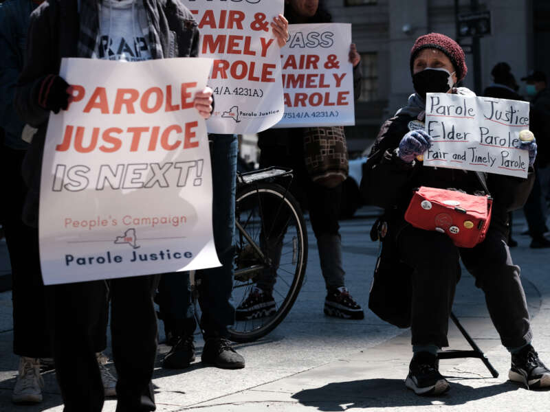 State lawmakers join formerly incarcerated New Yorkers, faith leaders, and activists during a rally to launch a post-budget effort to pass parole reforms in New York State before the end of the state legislative session on April 20, 2022, in New York City.