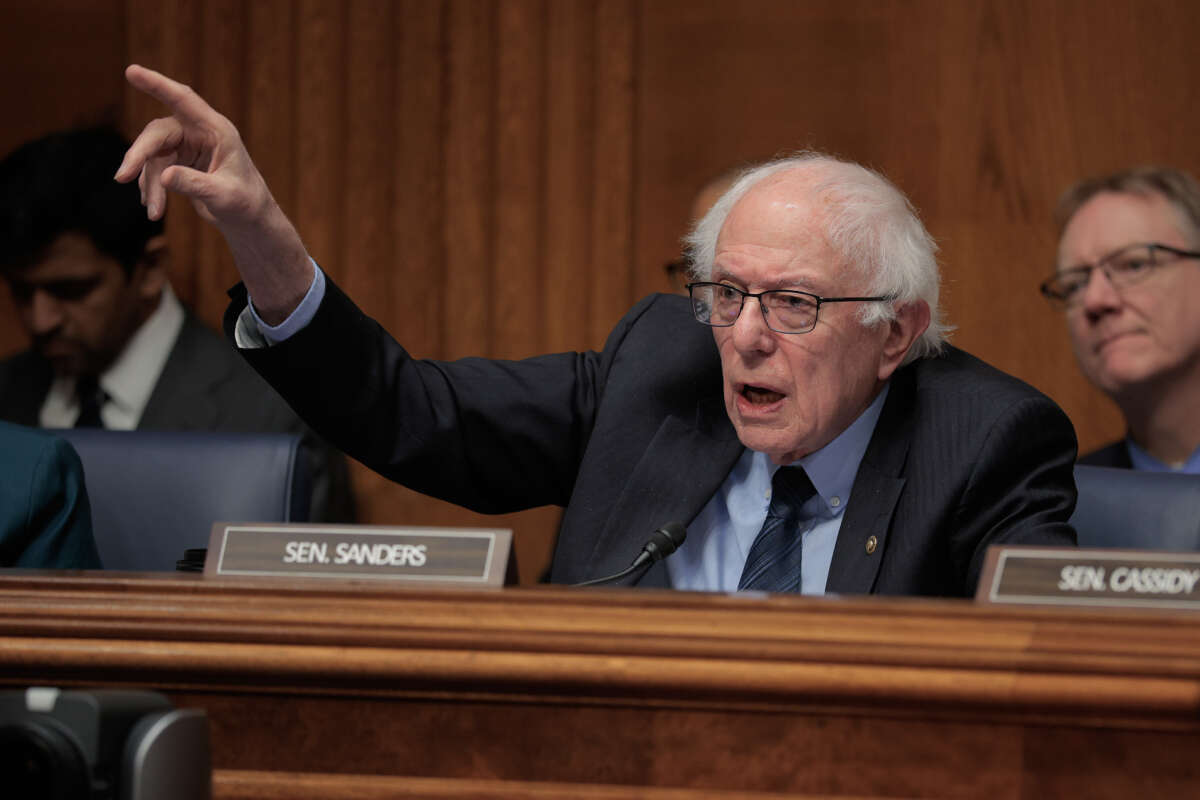 Senate Health, Education, Labor and Pensions Committee ranking member Sen. Bernie Sanders questions National Institutes of Health Director Jay Bhattacharya during a hearing in the Dirksen Senate Office Building on Capitol Hill on February 3, 2026, in Washington, D.C.