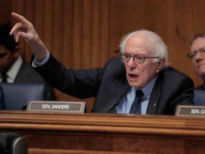 Senate Health, Education, Labor and Pensions Committee ranking member Sen. Bernie Sanders questions National Institutes of Health Director Jay Bhattacharya during a hearing in the Dirksen Senate Office Building on Capitol Hill on February 3, 2026, in Washington, D.C.