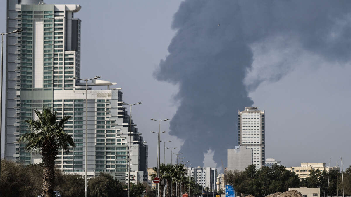 Smoke rises from the direction of an energy installation in Fujairah, United Arab Emirates, on March 14, 2026.