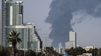 Smoke rises from the direction of an energy installation in Fujairah, United Arab Emirates, on March 14, 2026.