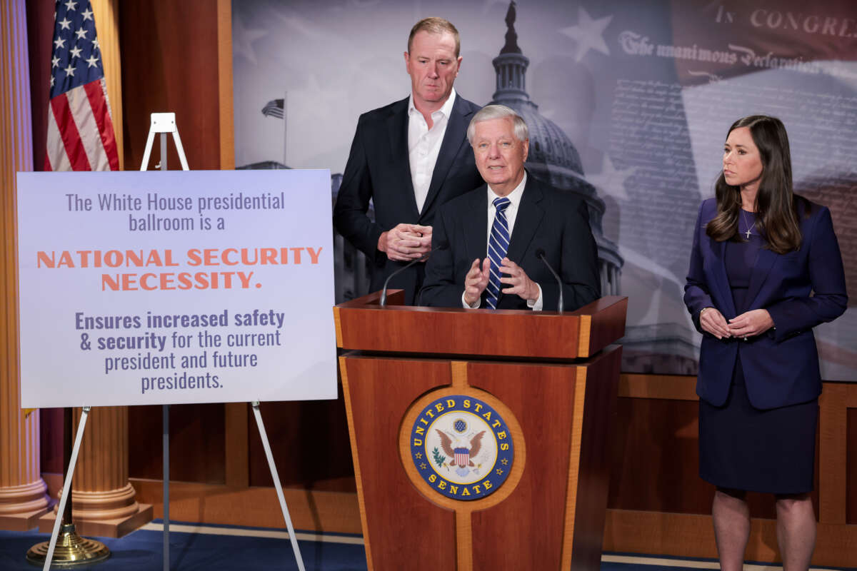 Sen. Lindsey Graham speaks during a press conference at the U.S. Capitol on April 27, 2026, in Washington, D.C.