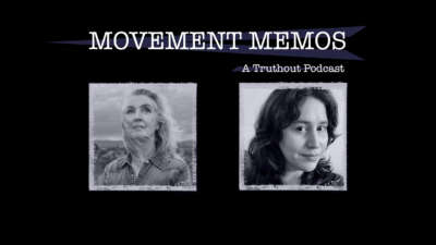 "Movement Memos: A Truthout podcast" banner sits above headshots of Rebecca Solnit and Kelly Hayes