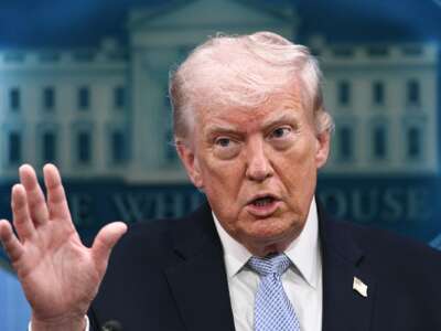 US President Donald Trump speaks about the war on Iran in the White House on April 6, 2026, in Washington, DC.
