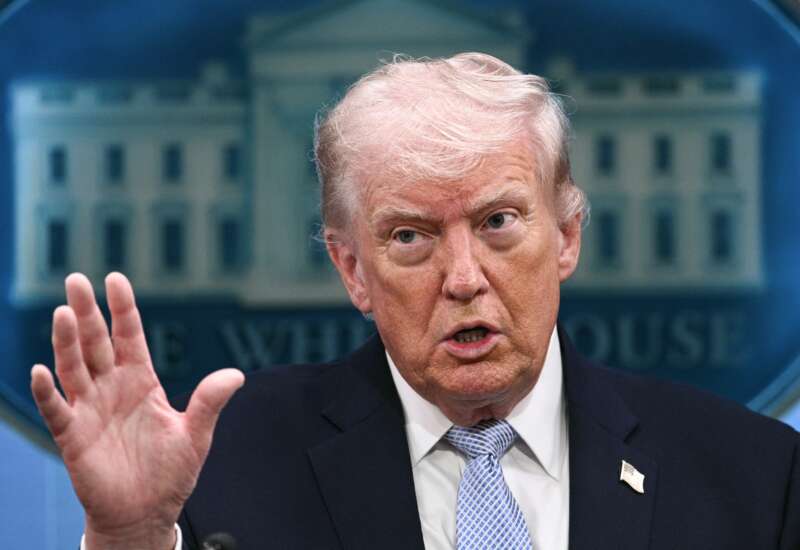 US President Donald Trump speaks about the war on Iran in the White House on April 6, 2026, in Washington, DC.