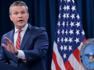 U.S. Secretary of Defense Pete Hegseth speaks to reporters during a press briefing at the Pentagon on May 5, 2026 in Arlington, Virginia.