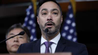 Rep. Joaquin Castro (D-Texas) speaks during a press conference in the U.S. Capitol on January 23, 2025 in Washington, D.C.