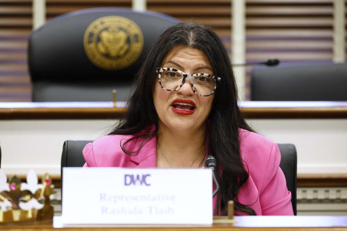 Rep. Rashida Tlaib (D-Michigan) speaks during a hearing at the Rayburn House Office Building on April 28, 2026 in Washington, D.C.