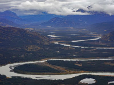 A slow moving serpentine river snakes outside Gates of the Arctic National Park and Preserve, in Alaska, on September 11, 2022. The Ambler Access Road, a controversial 211-mile industrial road has been proposed to link the Ambler mining district to the Dalton Highway, would run through the park, a significant wilderness area.