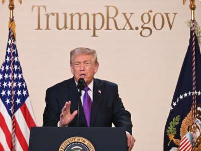 U.S. President Donald Trump speaks to introduce the new TrumpRx website in the South Court Auditorium of the White House in Washington, D.C., on February 5, 2026.