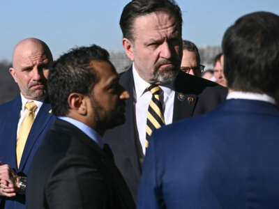 FBI Director Kash Patel and Assistant to the US President for Counterterrorism Sebastian Gorka attend the US Hostage and Wrongful Detainee flag raising ceremony at the State Department in Washington, DC, on March 9, 2026.