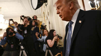 President Donald Trump leaves after participating in a Small Business Summit in the East Room of the White House in Washington, DC, on May 4, 2026.