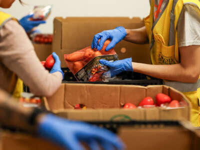 Produce is checked for freshness before being distributed at the LA Regional Food Bank in Industry, California, on May 21, 2026.