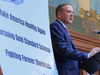 Environmental Protection Agency administrator Lee Zeldin speaks during a roundtable with Health and Human Services Secretary Robert F. Kennedy Jr. on efforts to combat per- and polyfluoroalkyl substances (PFAS) at EPA headquarters on May 18, 2026, in Washington, D.C.
