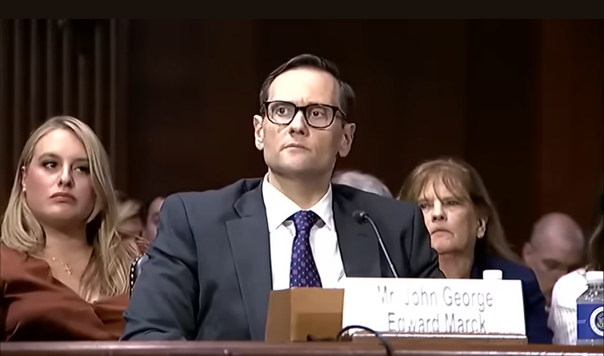 Trump nominee John George Edward Marck responds to a question from Sen. Chris Coons during a Senate Judiciary Committee hearing on April 30, 2026, in Washington, DC.