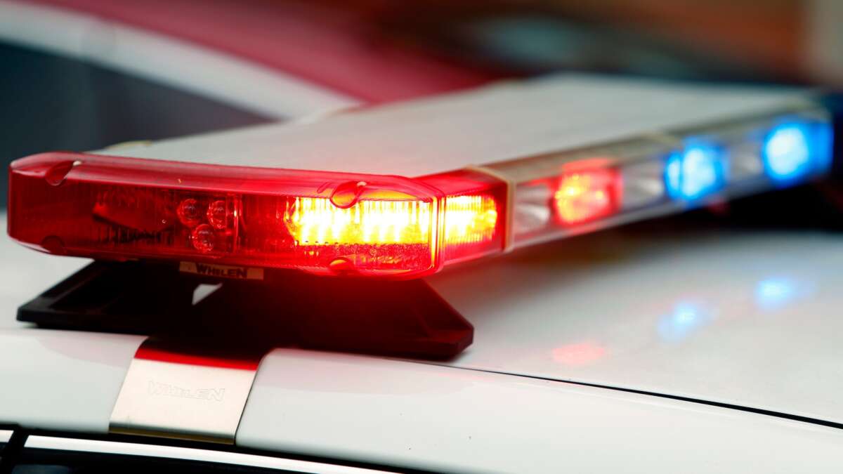 Police car lights flashing, shot September 8, 2020.