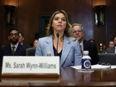 Sarah Wynn-Williams, former Director of Global Public Policy at Facebook, prepares to testify during a Senate Judiciary Committee hearing on Capitol Hill on April 09, 2025 in Washington, DC. In a memoir, Wynn-Williams detailed allegations of misconduct and sexual harassment at Facebook and claimed the company undermined U.S. national security in dealings with the Chinese government.