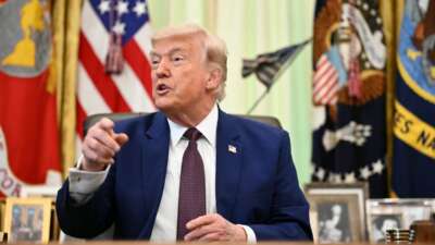 US President Donald Trump speaks to the press in the Oval Office of the White House in Washington, DC, on June 3, 2026.
