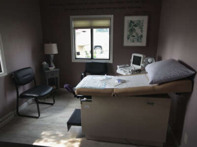 An ultrasound machine sits next to an exam table in an examination room at Whole Woman's Health of South Bend on June 19, 2019, in South Bend, Indiana. The clinic, which provided reproductive health care including providing abortions, closed its doors in June 2023 amid increasing abortion restrictions.