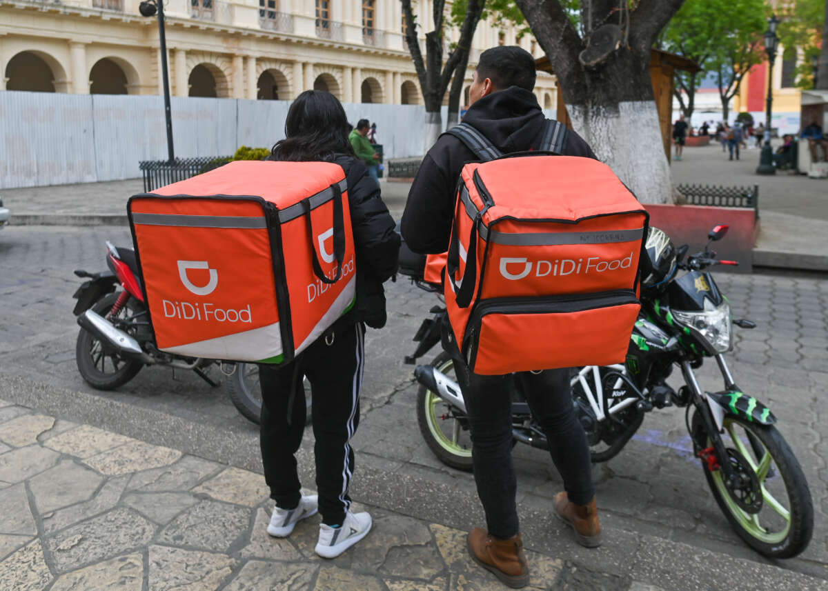 Didi Food delivery couriers seen on March 12, 2022, in San Cristobal de las Casas, Chiapas, Mexico.