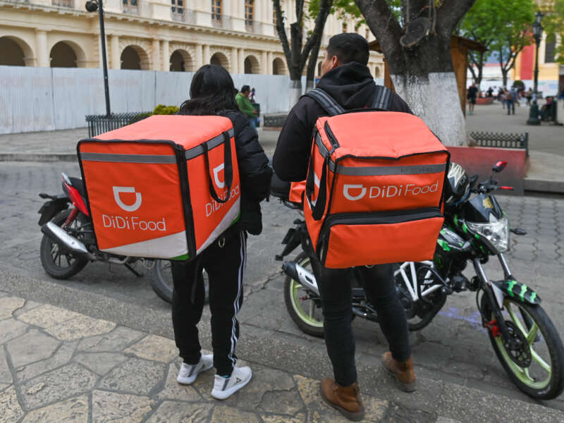 Didi Food delivery couriers seen on March 12, 2022, in San Cristobal de las Casas, Chiapas, Mexico.