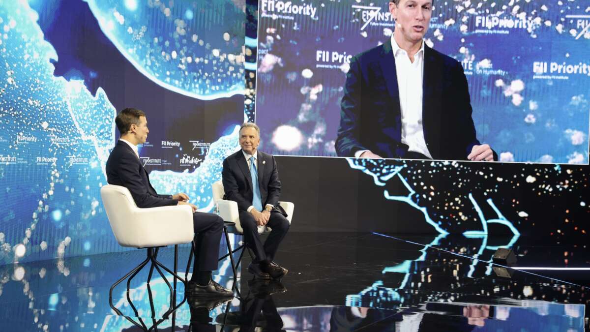 Jared Kushner and Steve Witkoff hold a panel discussion during the second day of the FII PRIORITY Summit held at the Faena Hotel in Miami Beach, Florida, on February 20, 2025.