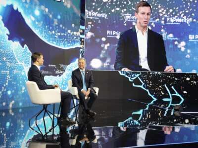 Jared Kushner and Steve Witkoff hold a panel discussion during the second day of the FII PRIORITY Summit held at the Faena Hotel in Miami Beach, Florida, on February 20, 2025.