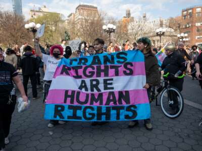 People march through Manhattan on Trans Day of Visibility on March 31, 2025, in New York City.