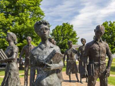 "Testament," a sculpture honoring the Little Rock Nine--black students who integrated Little Rock Central High School in 1957 despite violence and threats of violence, in Little Rock, Arkansas.