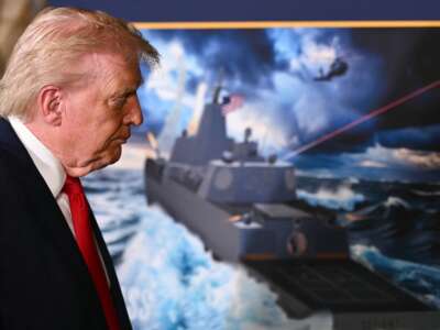 Donald Trump leaves after announcing the U.S. Navy's new Golden Fleet initiative, unveiling a new class of warships, at Mar-a-Lago in Palm Beach, Florida, on December 22, 2025.