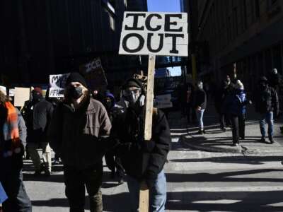 People partake in a "National Shutdown" protest against ICE in Minneapolis, Minnesota, on January 30, 2026.