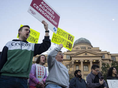 Students and faculty gather to support academic freedom on the campus of Texas A&M University in College Station, Texas, on January 29, 2026.