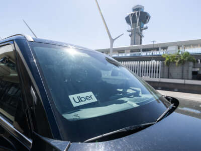 An Uber at Los Angeles International Airport on March 19, 2026, in Los Angeles, California.