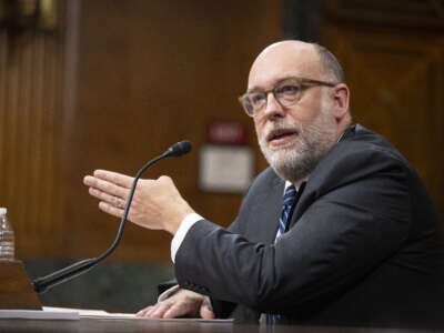Russell Vought, the director of the Office of Management and Budget for the second Trump administration, speaks during a Senate Committee on the Budget hearing to examine the President's fiscal year 2027 budget proposal in Capitol Hill on April 16, 2026, in Washington, D.C.