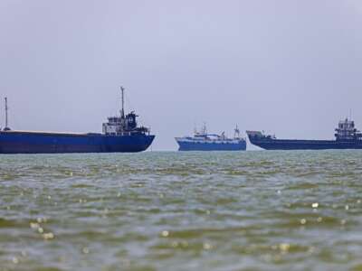 In this picture obtained from Iran's ISNA news agency on June 18, 2026, vessels are seen anchored in Bandar Abbas along the Strait of Hormuz.