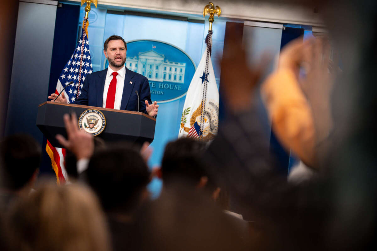 Vice President JD Vance speaks during a news conference in the Brady Press Briefing Room at the White House on June 18, 2026, in Washington, D.C. Vance is expected to travel to Lucerne, Switzerland for follow up talks after a memorandum of understanding to end the U.S. war on Iran was signed between U.S. President Donald Trump and Iranian President Masoud Pezeshkian.