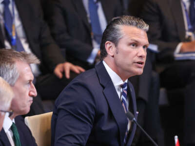 U.S. Secretary of Defense Pete Hegseth addresses the North Atlantic Council meeting of defense ministers at the NATO headquarters on June 18, 2026, in Brussels, Belgium.