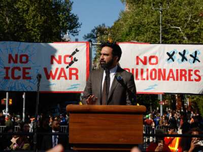 New York City Mayor Zohran Mamdani speaks during a May Day rally marking International Workers' Day in New York, on May 1, 2026.